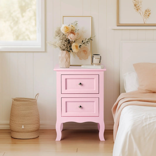 Ktaxon Nightstand, Bedside Table with 2 Storage Drawers, End Side for Bedroom, Country Style Set of 2,Pink